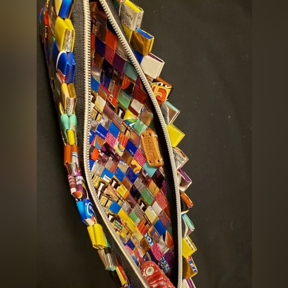 ❤️ Nahui Ollin Hand Woven Candy Wrapper Purse Hand Bag Funky boho ❤️ - Picture 7 of 8
